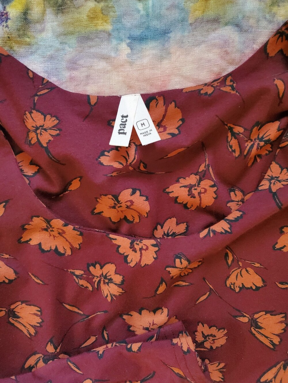 Pact Long Sleeve Floral A-Line Dress in Burgundy And Orange - Picture 2 of 3